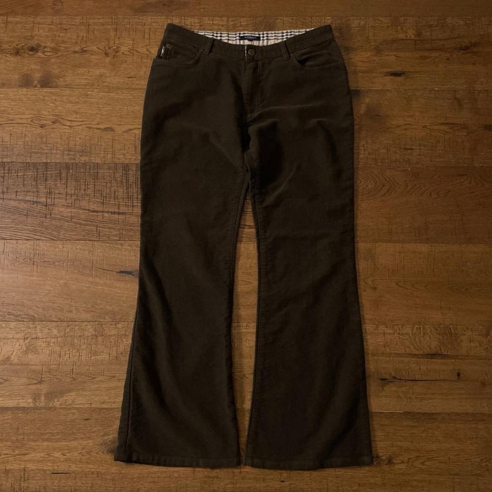 Burberry Flared Trousers Women 32x30 Brown Academia Plaid Lining Made in England